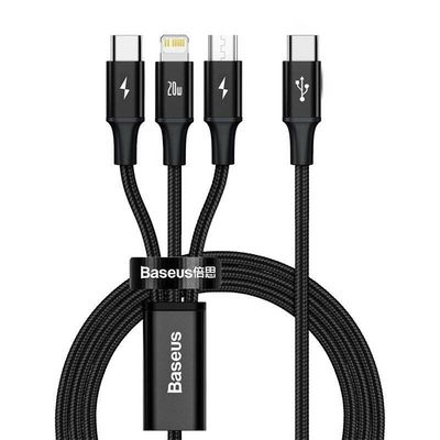 Baseus Rapid Series nabíjecí/datový kabel 3v1 USB-C/ (microUSB + Lightning PD 20W + USB-C) 1.5m černá