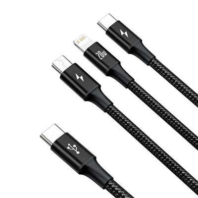 Baseus Rapid Series nabíjecí/datový kabel 3v1 USB-C/ (microUSB + Lightning PD 20W + USB-C) 1.5m černá