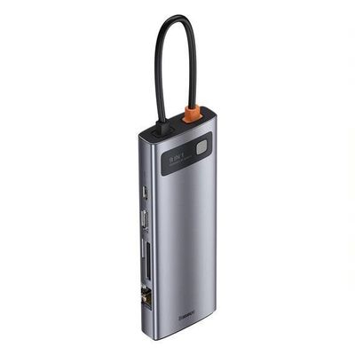 Baseus Metal Gleam Series 9v1 HUB USB-C (USB-C PD 100W, 3* USB 3.0, HDMI, VGA, RJ45, SD/TF port), šedá