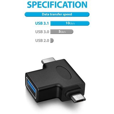 PremiumCord Adaptér USB3.0 female na dva konektory USB-C/male + micro USB B/male