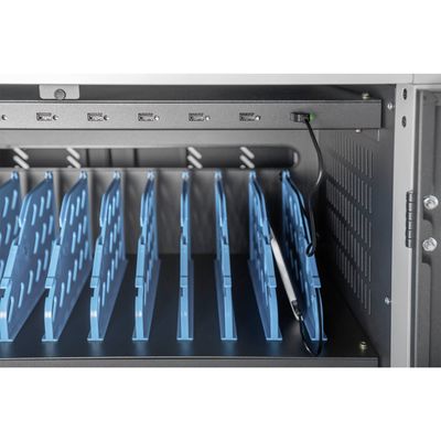 DIGITUS Nabíjecí vozík pro notebooky a tablety, 30 nabíjecích základen, vhodné až pro 15,6 ” zařízení vč. USB, PDU