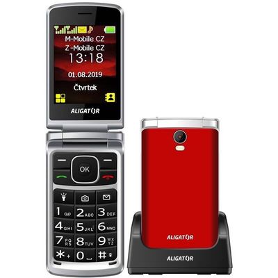 Aligator V710 Senior červeno-stříbrný + stolní nabíječka