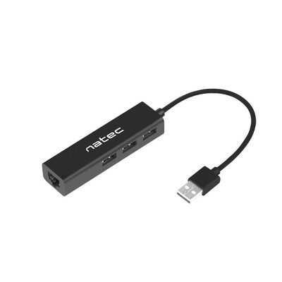 Natec rozbočovač Dragonfly, 3x USB 2.0 HUB + RJ45, černý