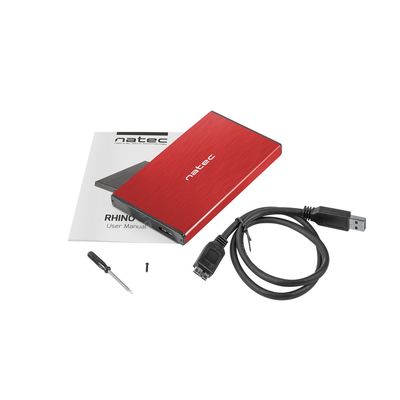 Natec externí box pro HDD 2,5” USB 3.0 Rhino Go, červený, hliníkové tělo