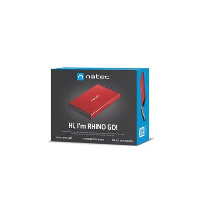Natec externí box pro HDD 2,5” USB 3.0 Rhino Go, červený, hliníkové tělo