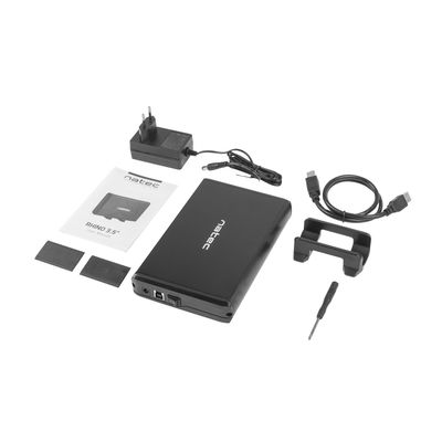 Natec externí box pro HDD 3,5” USB 3.0 Rhino, černý, včetně napájecího adaptéru