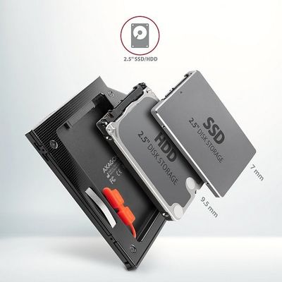 AXAGON RSS-CD09 rámeček pro 2.5 SSD/HDD do DVD slotu, 9.5 mm, LED, hliník