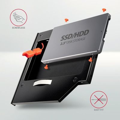 AXAGON RSS-CD09 rámeček pro 2.5 SSD/HDD do DVD slotu, 9.5 mm, LED, hliník