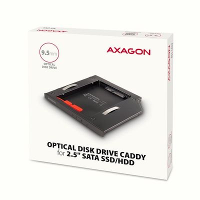 AXAGON RSS-CD09 rámeček pro 2.5 SSD/HDD do DVD slotu, 9.5 mm, LED, hliník