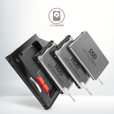 AXAGON RSS-CD12 rámeček pro 2.5 SSD/HDD do DVD slotu, 12.7 mm, LED, hliník