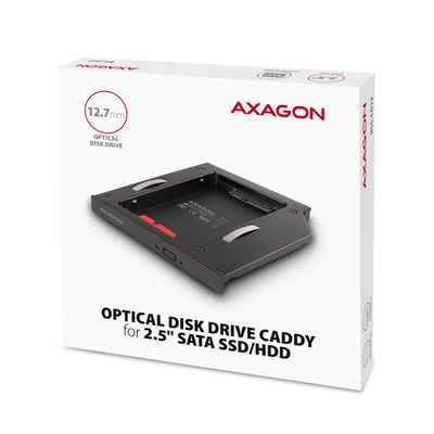 AXAGON RSS-CD12 rámeček pro 2.5 SSD/HDD do DVD slotu, 12.7 mm, LED, hliník