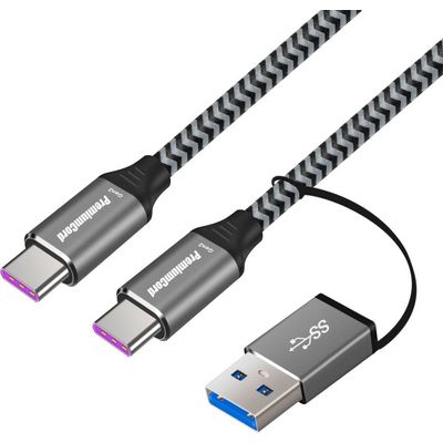 PremiumCord USB-C kabel ( USB 3.2 GEN 2x2, 5A, 100W, 20Gbit/s ) 2m, bavlněný oplet