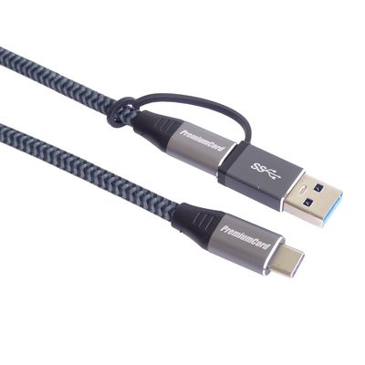 PremiumCord USB-C kabel ( USB 3.2 GEN 2x2, 5A, 100W, 20Gbit/s ) 2m, bavlněný oplet