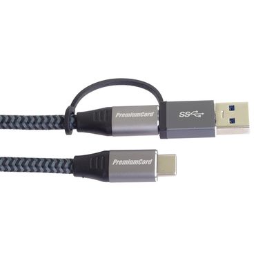 PremiumCord USB-C kabel ( USB 3.2 GEN 2x2, 5A, 100W, 20Gbit/s ) 2m, bavlněný oplet