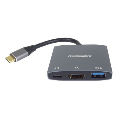 PremiumCord Adaptér USB-C na HDMI, USB3.0, PD, rozlišení 4K a FULL HD 1080p