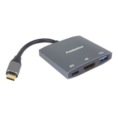 PremiumCord Adaptér USB-C na HDMI, USB3.0, PD, rozlišení 4K a FULL HD 1080p