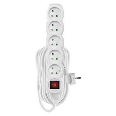 Prodlužovací kabel 10m / 5 zásuvek / s vypínačem / bílý / PVC / 1 mm2