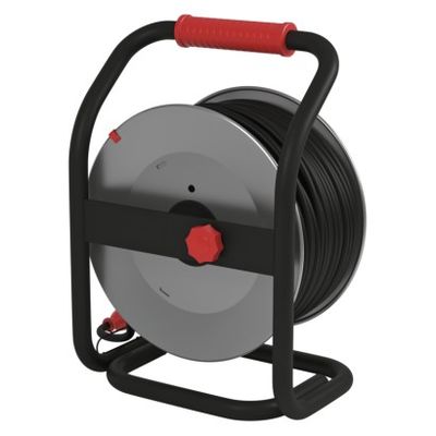 Venkovní prodlužovací kabel na bubnu 50m / 4 zás. / černý / guma-neopren / 230V / 1,5mm2