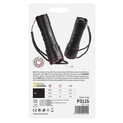 LED svítilna kovová, 500 lm, 4× AAA, FOKUS