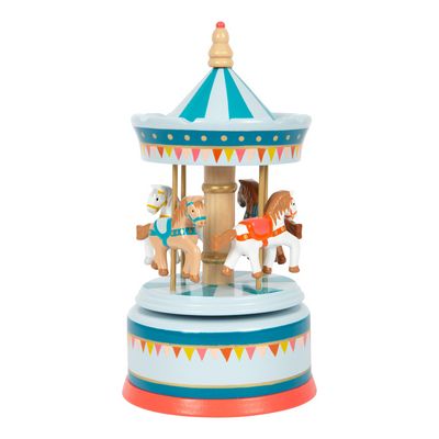 small foot Hrací skříňka koníčkový kolotoč modrý