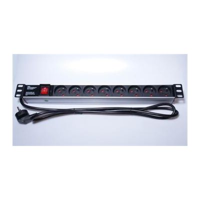 PremiumCord Panel napájecí 1U do 19 racku, 8x230V, 2m kabel, vypínač