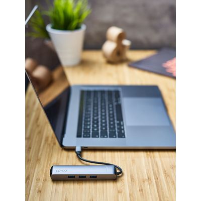 Epico USB-C HUB SLIM (4K HDMI & Ethernet) - silver, black cable