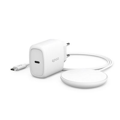 Epico bezdrátová nabíječka s podporou uchycení MagSafe a s adaptérem v balení - bílá