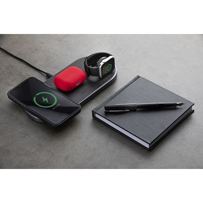 Epico Wireless Charging Base 3in1 černá PU kůže- space grey základna