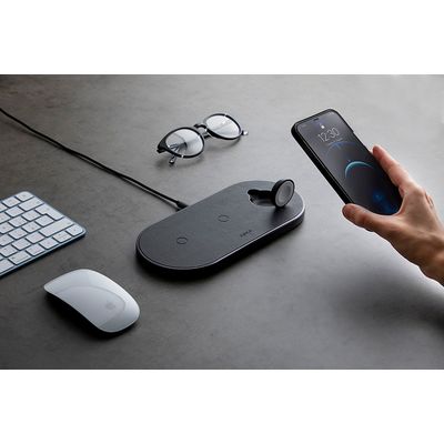 Epico Wireless Charging Base 3in1 černá PU kůže- space grey základna