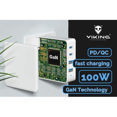Viking nabíječka USB GaN 100W, podpora PD3.0 a QC4+, bílá