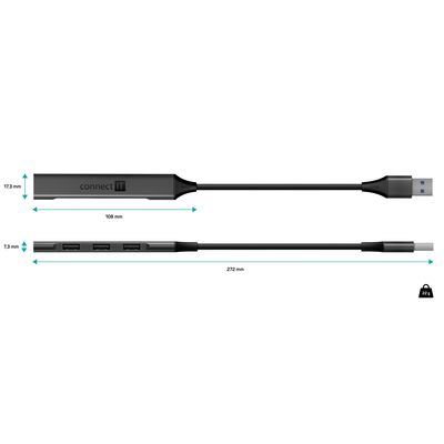 Connect IT USB-A hub, (1xUSB-A 3.0, 3xUSB-A 2.0), externí, antracitový