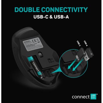 Connect IT Dual SmartSwitch bezdrátová myš, USB-A + C, šedá