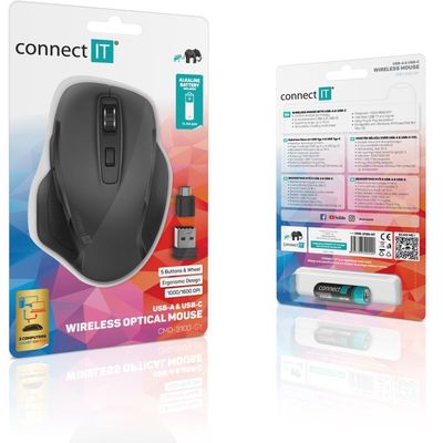 Connect IT Dual SmartSwitch bezdrátová myš, USB-A + C, šedá