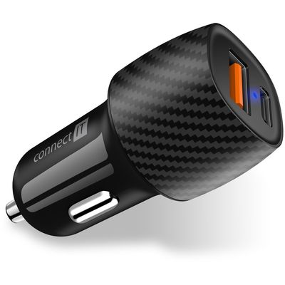 Connect IT InCarz PD + QC 3.0 nabíječka do auta, 1x USB-A + 1x USB-C