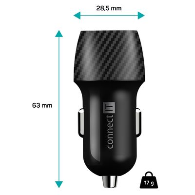 Connect IT InCarz PD + QC 3.0 nabíječka do auta, 1x USB-A + 1x USB-C