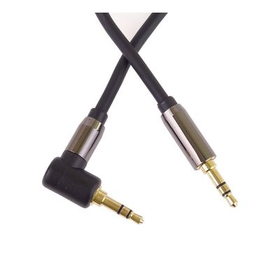 PremiumCord HQ stíněný kabel stereo Jack 3.5mm - Jack 3.5mm zahnutý 90° 1,5m