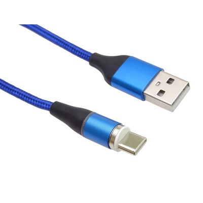 PremiumCord Magnetický micro USB a USB-C nabíjecí a datový kabel 1m, modrý