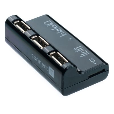 Connect IT USB COMBO hub 3 porty + čtečka karet BOOT černé