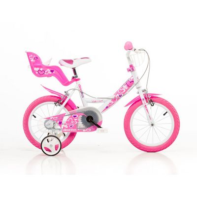 DINO bikes 144RN bílá, růžový potisk 14 dětské kolo