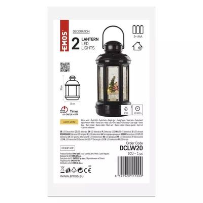 LED dekorace – vánoční lucerna se Santou, 20 cm, 3x AAA, vnitřní, teplá bílá, časovač