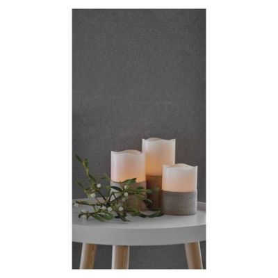 LED dekorace – vosková svíčka omotaná provázkem, 3x AAA, vnitřní, vintage, 3 ks, ovladač