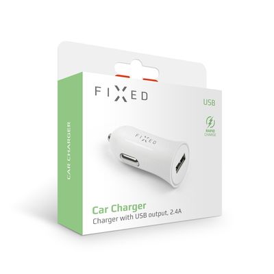 Autonabíječka FIXED s USB výstupem, 12W, bílá