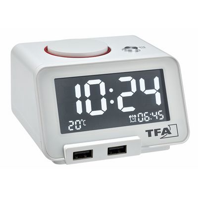 TFA 60.2017.02 - Digitální budík s funkcí USB nabíjení Homtime - bílý