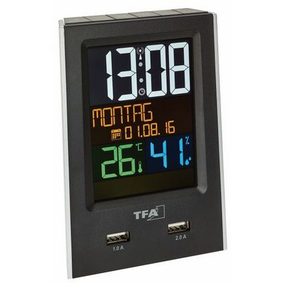 TFA 60.2537.01 - Budík s ukazatelem vnitřní teploty a vlhkosti a USB výstupem pro dobíjení mobilních zařízení