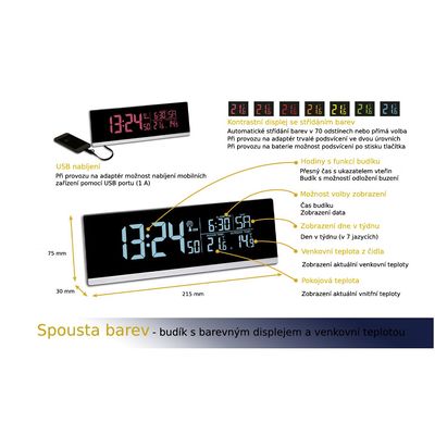 TFA 60.2548.01 - Rádiově řízený budík s barevným displejem a USB výstupem