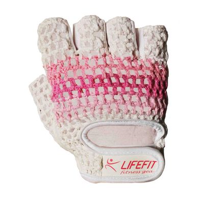 Fitness rukavice LIFEFIT KNIT, vel.M, růžovo-bílé