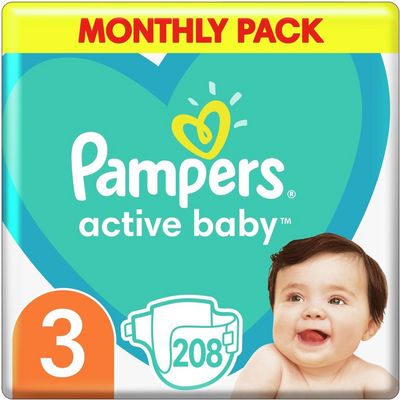 Pampers Active Baby Plenky Velikost 3, 6 kg-10 kg, 208 ks