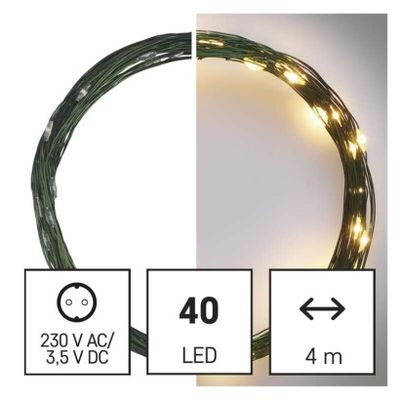 LED vánoční nano řetěz zelený, 4 m, venkovní i vnitřní, teplá bílá, časovač - rozbalené / použité