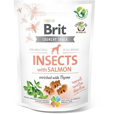 Brit Care Dog Crunchy Cracker. Insects with Salmon enriched with Thyme, 200g pamlsky pro psy