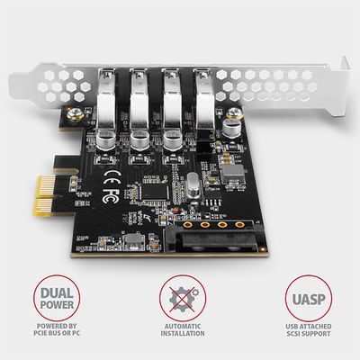 AXAGON PCEU-43RS, PCIe řadič, 4x USB 3.2 Gen 1 port, 5 Gbps